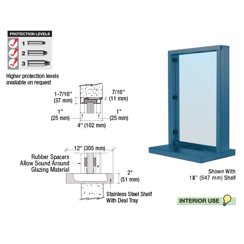 CRL N11W12P Painted (Specify) Aluminum Narrow Inset Frame Interior Glazed Exchange Window with 12" Shelf and Deal Tray Powder Coated