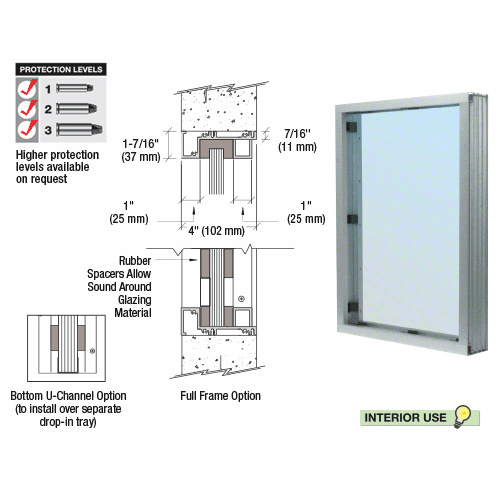 CRL N1V1A Satin Anodized Aluminum Narrow Inset Frame Interior Glazed Vision Window