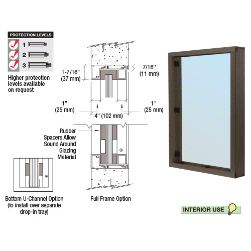 Dark Bronze Aluminum Narrow Inset Frame Interior Glazed Vision Window
