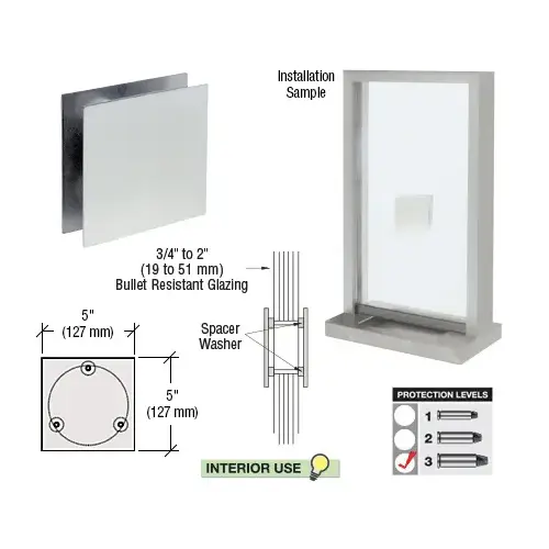 Polished Stainless Steel 5" Square Level 3 Bullet Resistant Speak-Thru