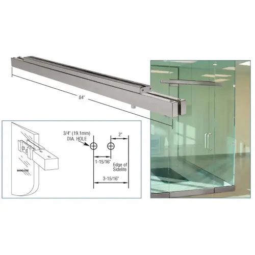 Brushed Stainless Double Narrow Floating Header With Surface Mounted Top Pivots for 72" Wide Opening