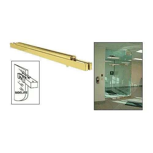 Satin Brass Single Narrow Floating Header with Surface Mounted Top Pivots - Custom Length