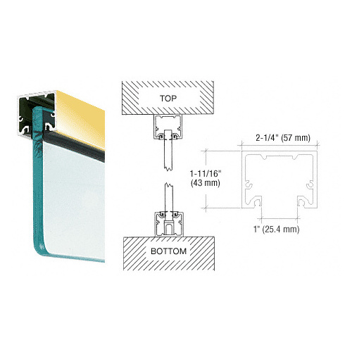 Polished Brass Wide U-Channel with Top Load Roll-In Glazing Gasket for 3/4" Glass - 120" Length