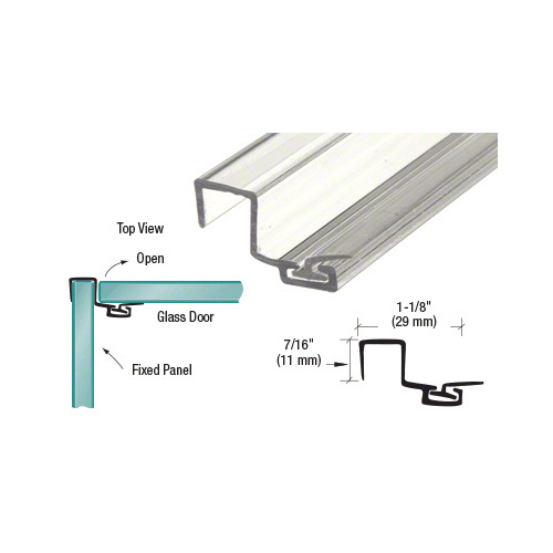 'U' Seal Polycarbonate Strike with Leg and Insert at 90 Degrees for 3/8" Glass - 95" Stock Length