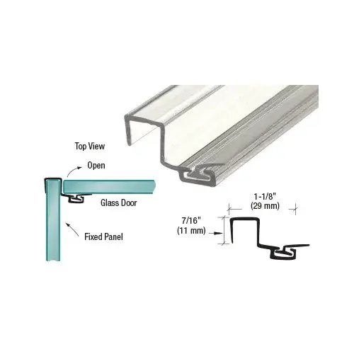 'U' Seal Polycarbonate Strike with Leg and Insert at 90 Degrees for 3/8" Glass -  84" Length - pack of 5