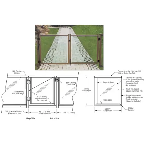 CRL P0STGATE1G Custom 100 Series Aluminum Railing Gate for Glass