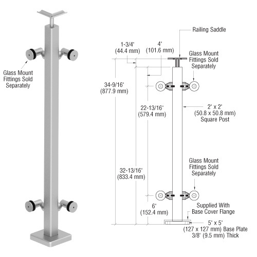 CRL P136LBS 316 Brushed Stainless 36" P1 Series 90 Degree Corner Post Railing Kit