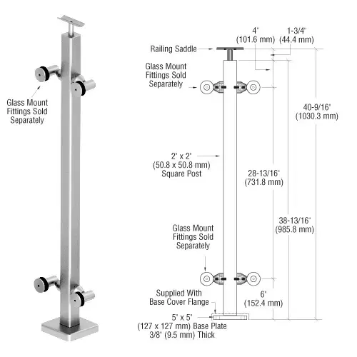 316 Polished Stainless Custom P1 Series 180 Degree Center Post Railing Kit