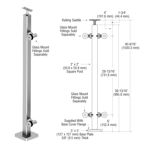 316 Polished Stainless 42" P1 Series End Post Railing Kit