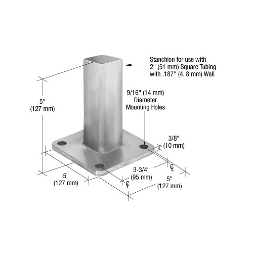 P1 316 Series Post Surface Mount Stanchion Silver Metallic