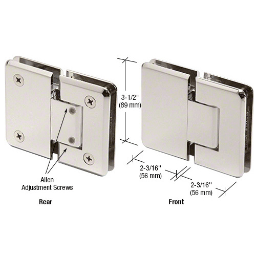 Polished Nickel Pinnacle 380 Series Adjustable 180 Degree Glass-to-Glass Hinge