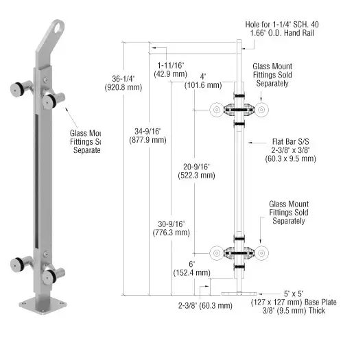 CRL P236CBSC Brushed Stainless Custom P2 Series 180 Degree Center Post Railing Kit