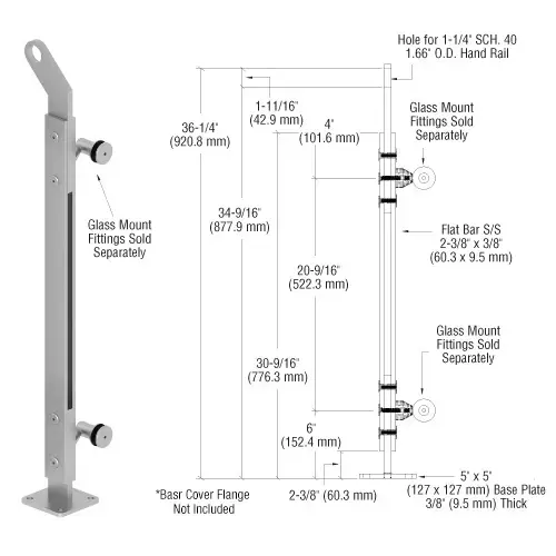 Polished Stainless Custom P2 Series Left Hand End Post Railing Kit