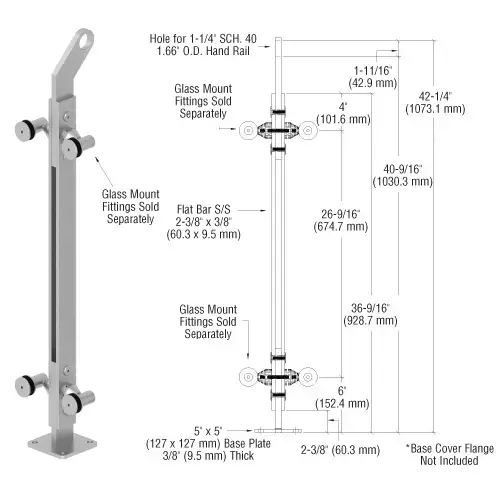 Brushed Stainless Custom P2 Series 180 Degree Center Post Railing Kit