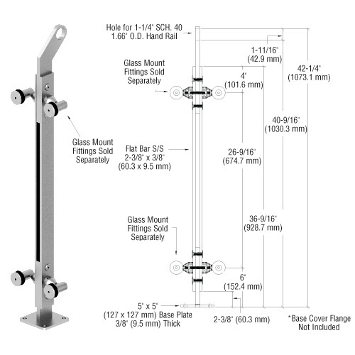 CRL P242CPS Polished Stainless 42" P2 Series 180 Degree Center Post Railing Kit
