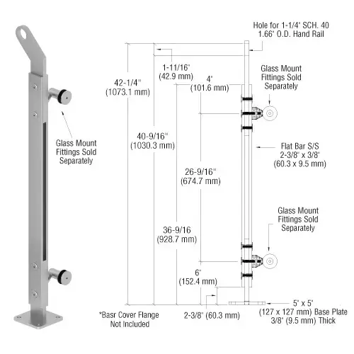 Polished Stainless Custom P2 Series Left Hand End Post Railing Kit