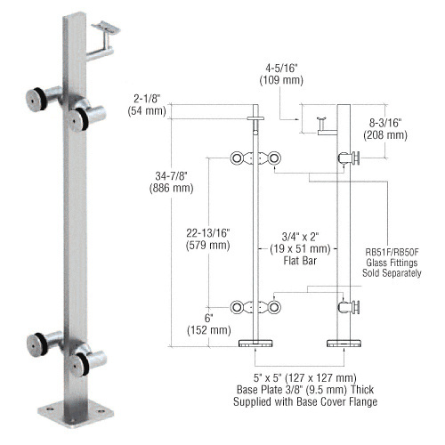 CRL P336CBS Brushed Stainless 36" P3 Series 180 Degree Center Post Railing Kit