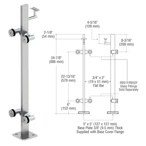 Brushed Stainless 36" P3 Series 180 Degree Center Post Railing Kit