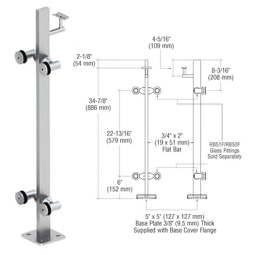 CRL P336CBSC Brushed Stainless Custom P3 Series 180 Degree Center Post Railing Kit