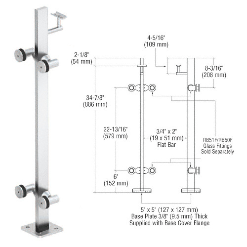 CRL P336CPS Polished Stainless 36" P3 Series 180 Degree Center Post Railing Kit