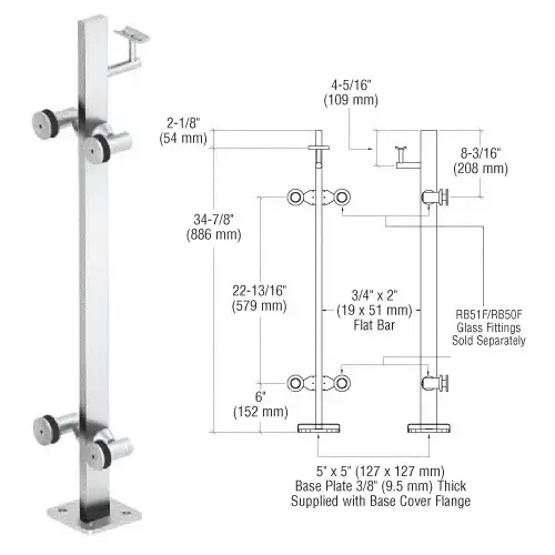 CRL P336CPSC Polished Stainless Custom P3 Series 180 Degree Center Post Railing Kit