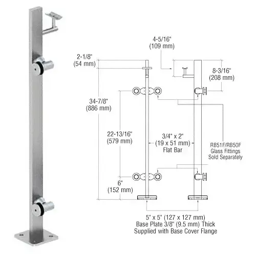 CRL P336LEBS Brushed Stainless 36" P3 Series Left Hand End Post Railing Kit