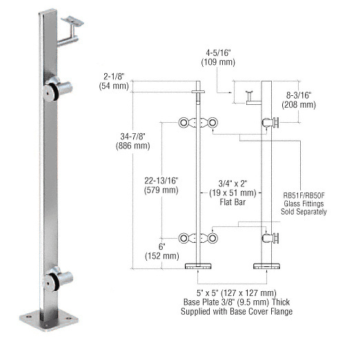 CRL P336LEPS Polished Stainless 36" P3 Series Left Hand End Post Railing Kit