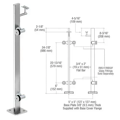 CRL P336LEPS Polished Stainless 36" P3 Series Left Hand End Post Railing Kit