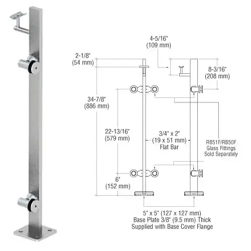 CRL P336REBS Brushed Stainless 36" P3 Series Right Hand End Post Railing Kit