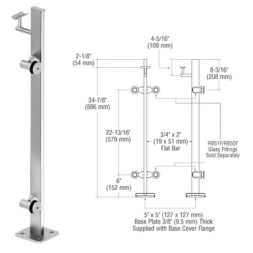 CRL P336REPS Polished Stainless 36" P3 Series Right Hand End Post Railing Kit