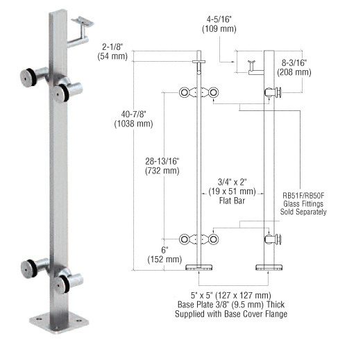 Brushed Stainless 42" P3 Series 180 Degree Center Post Railing Kit