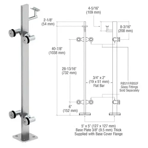 CRL P342CBS Brushed Stainless 42" P3 Series 180 Degree Center Post Railing Kit