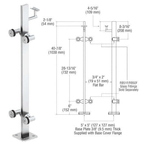 CRL P342CPS Polished Stainless 42" P3 Series 180 Degree Center Post Railing Kit