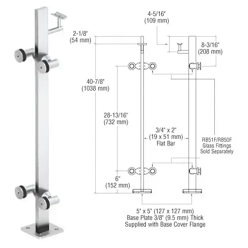 CRL P342CPS Polished Stainless 42" P3 Series 180 Degree Center Post Railing Kit