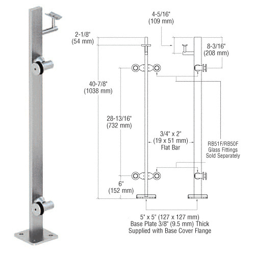 CRL P342LEBS Brushed Stainless 42" P3 Series Left Hand End Post Railing Kit