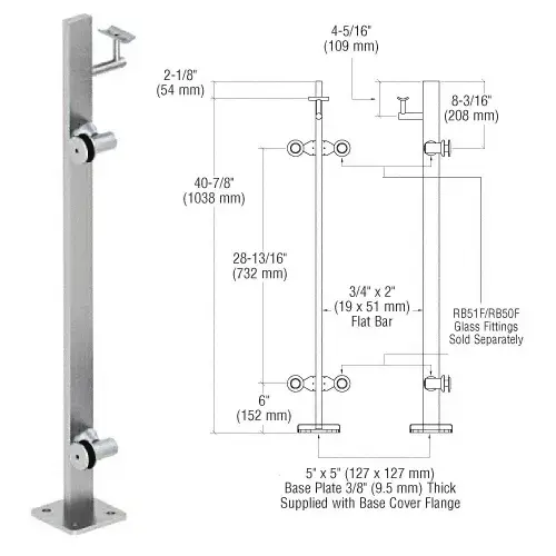 Brushed Stainless 42" P3 Series Left Hand End Post Railing Kit