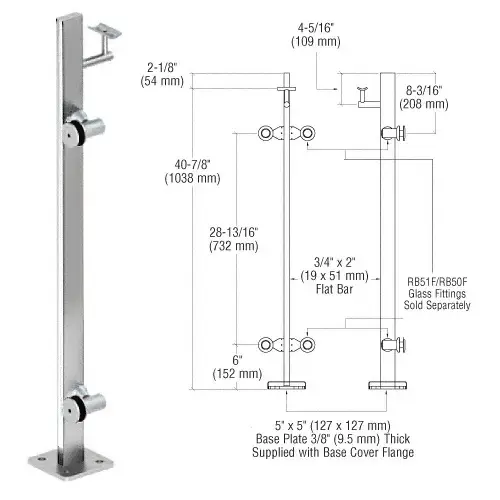 CRL P342LEPS Polished Stainless 42" P3 Series Left Hand End Post Railing Kit