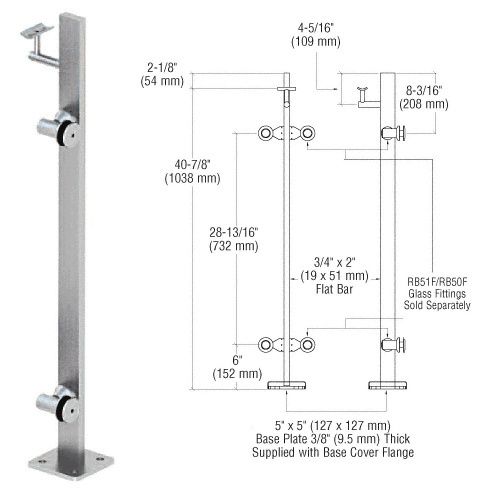 CRL P342REBS Brushed Stainless 42" P3 Series Right Hand End Post Railing Kit