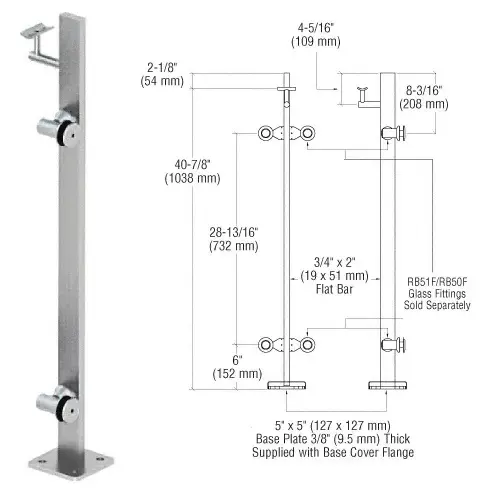 CRL P342REBS Brushed Stainless 42" P3 Series Right Hand End Post Railing Kit