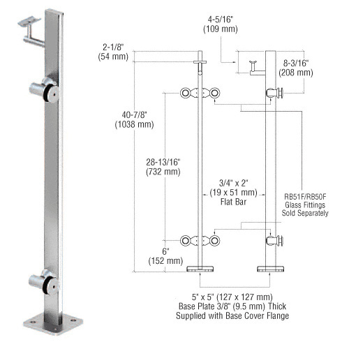 CRL P342REPS Polished Stainless 42" P3 Series Right Hand End Post Railing Kit