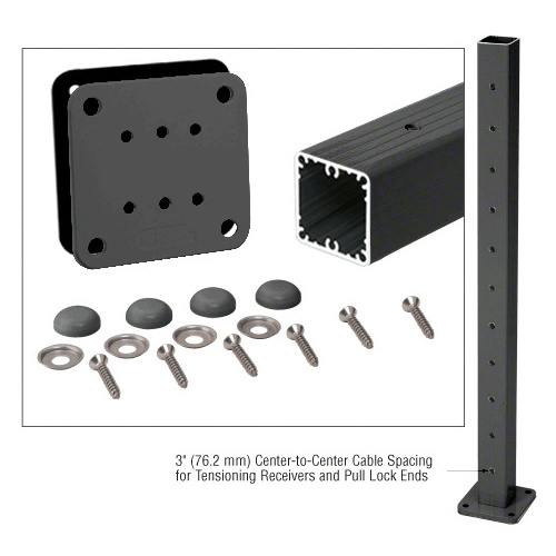 Matte Black 36" Tall Cable Receiver Post Kit Prepped for Button Terminal End