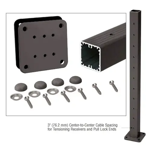 Matte Bronze 42" Tall Cable Receiver Post Kit Prepped for Button Terminal End