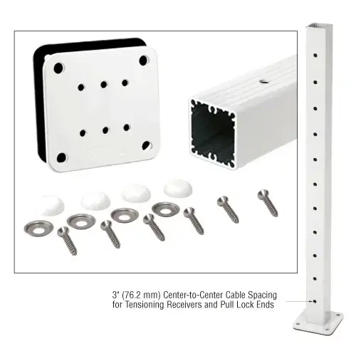 Sky White 36" Tall Cable Receiver Post Kit Prepped for Button Terminal End