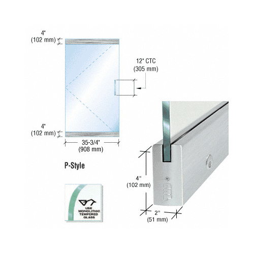 CRL P4BS12SL Dry Glazed Frameless Glass 3'-0" P-Style Brushed Stainless Single Door Only Kit - with Lock