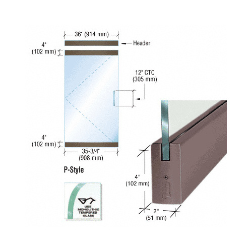 CRL P4DU12SE Black Bronze Dry Glazed Frameless Glass 3'-0" P-Style Single Door Complete Entrance Kit - without Lock