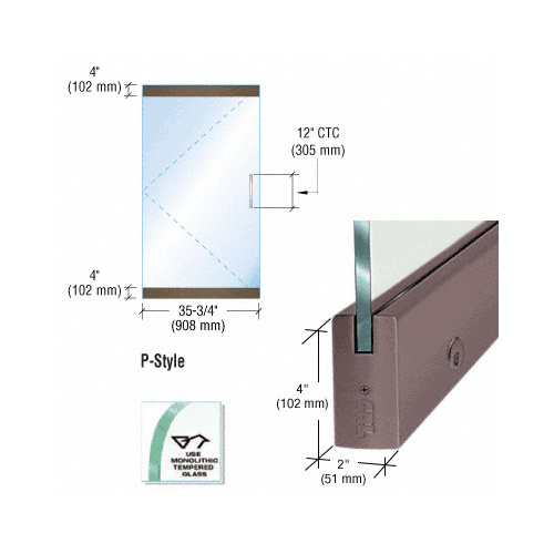 CRL P4DU12SL Black Bronze Dry Glazed Frameless Glass 3'-0" P-Style Single Door Only Kit - with Lock