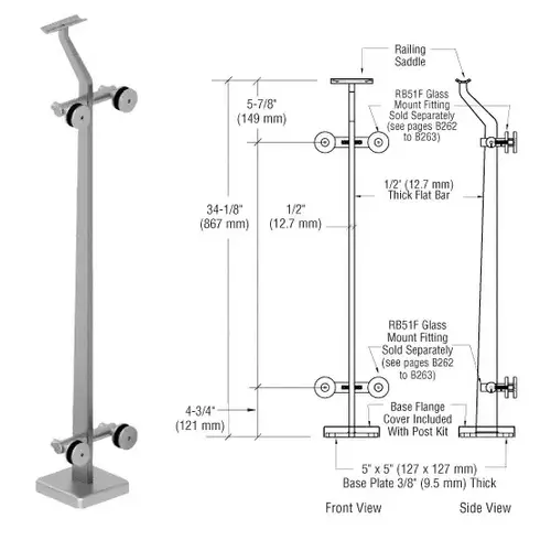 CRL P536CBS Brushed Stainless 180 Degree Center P5 Series Post Railing Kit