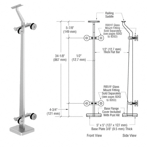 CRL P536CPS Polished Stainless 180 Degree Center P5 Series Post Railing Kit