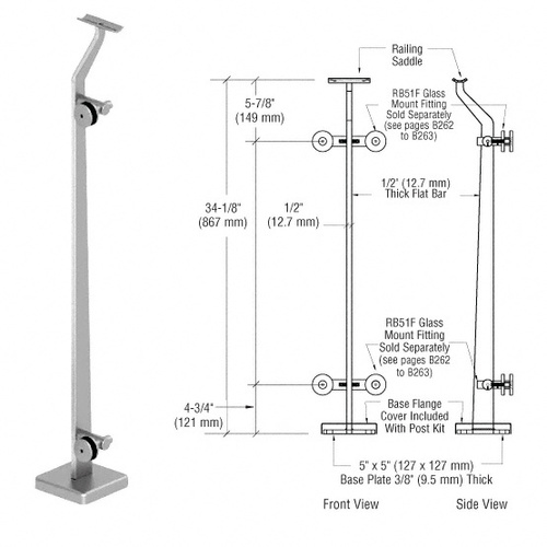 CRL P536LEBS Brushed Stainless Left End P5 Series Post Railing Kit