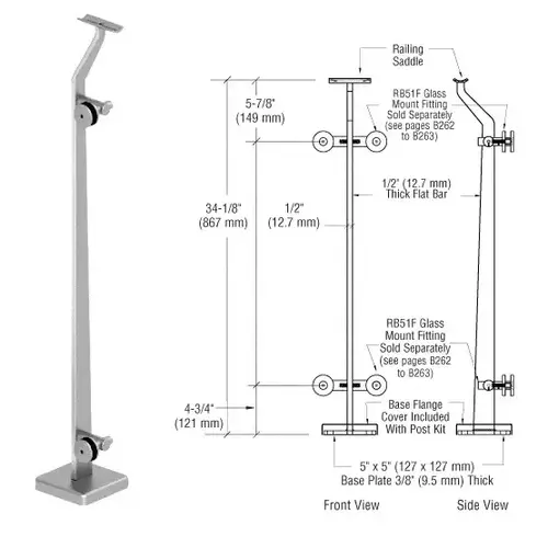 CRL P536LEBS Brushed Stainless Left End P5 Series Post Railing Kit